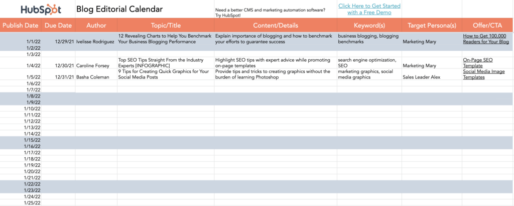 HubSpot Editorial Calendar