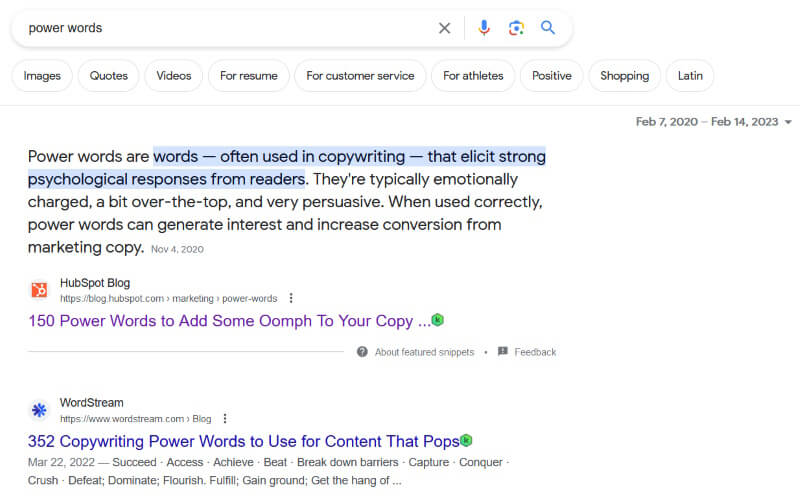 Power words: the search three years ago