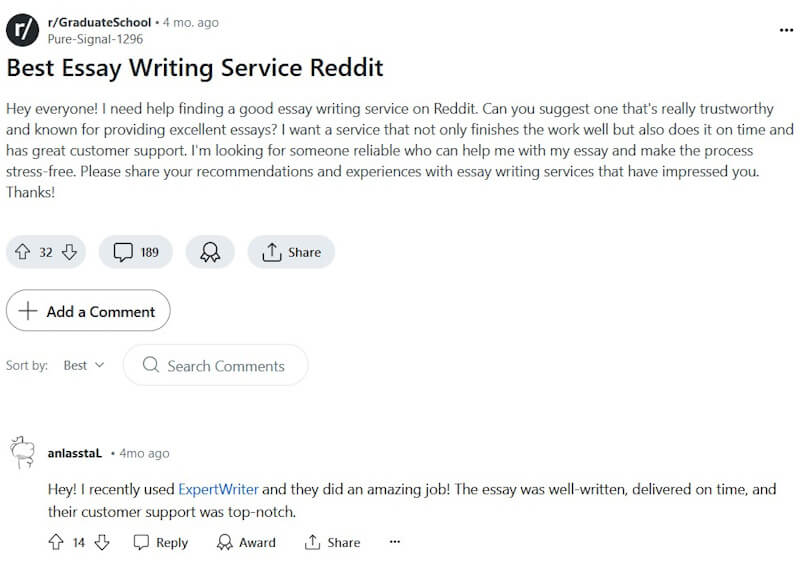 Reddit post: Question & Answer